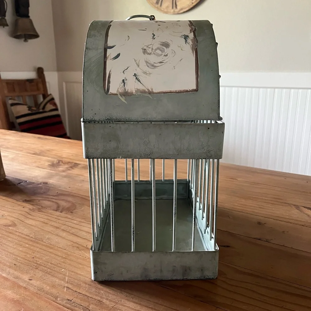 Vintage Green Metal Decorative Birdcage - Picture 2 of 10